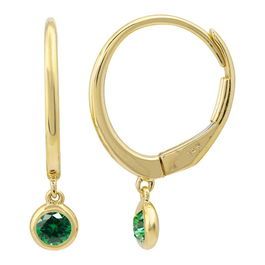 14k Yellow Gold Huggie Emerald Bezel Earrings