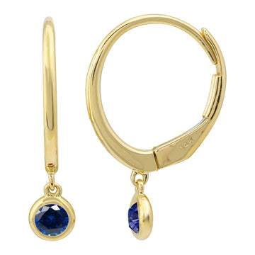 14k Yellow Gold Sapphire Bezel Huggie Earrings