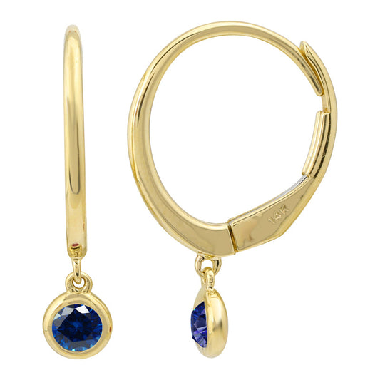 14k Yellow Gold Huggie Sapphire Bezel Earrings