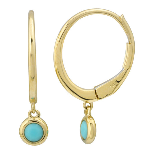 14k Yellow Gold Huggie Turquoise Bezel Earrings