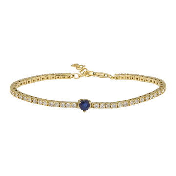 14k Yellow Gold Heart Shape Sapphire & Classic Diamond Tennis Bracelet