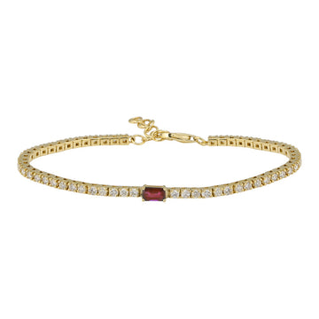 14k Yellow Gold Emerald Shape Ruby Diamond Tennis Bracelet 1.70ctw