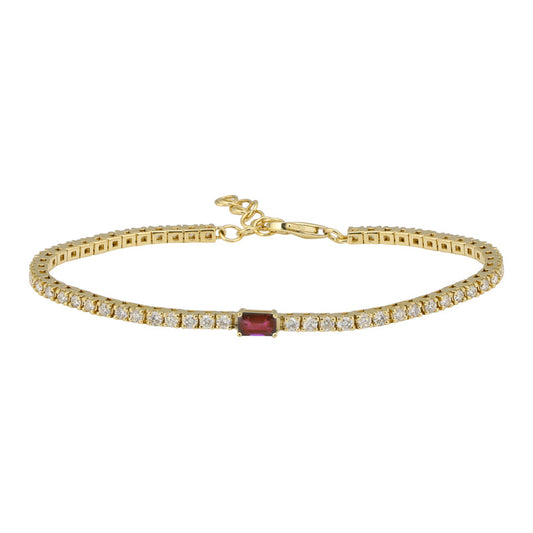 14k Yellow Gold Emerald Shape Ruby & Classic Diamond Tennis Bracelet