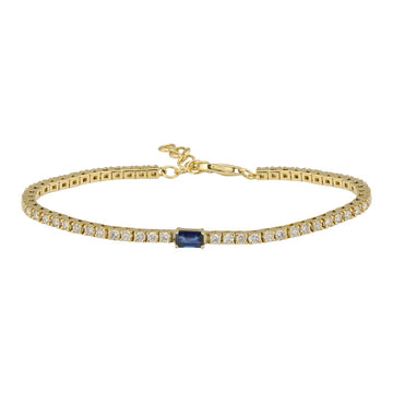 14k Yellow Gold Emerald Shape Sapphire & Classic Diamond Tennis Bracelet