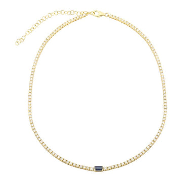 14k Yellow Gold Sapphire & Classic Diamond Tennis Necklace