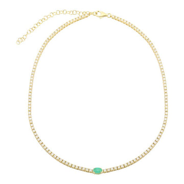 14k Yellow Gold Emerald Classic Diamond Tennis Choker Necklace 3.90ctw