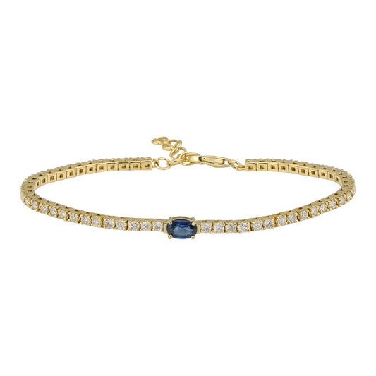 14k Yellow Gold Oval Shape Sapphire & Classic Diamond Tennis Bracelet