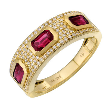 14k Yellow Gold Ruby Bezel Pave Diamond Ring