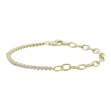 14k Yellow Gold Half Link Chain & Half Crown Prong Diamond Tennis Bracelet