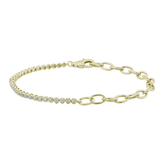 14k Yellow Gold Half Link Chain & Half Crown Prong Diamond Tennis Bracelet