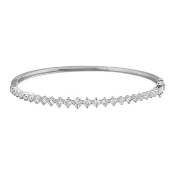 14k White Gold Graduated Shared Prong Diamond Bangle