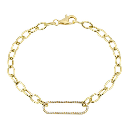 14k Yellow Gold Diamond Paperclip Link Bracelet