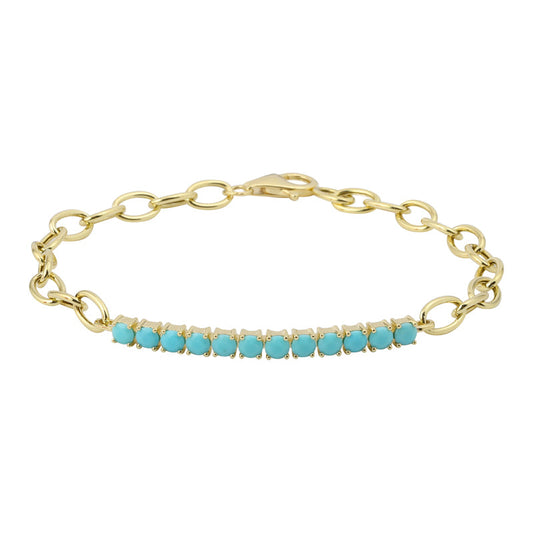 14k Yellow Gold Turquoise Link Chain Bracelet