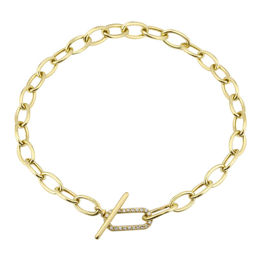 14k Yellow Gold Link Chain Diamond Toggle Clasp Bracelet