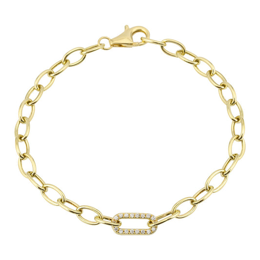 14k Yellow Gold Single Diamond Link Bracelet