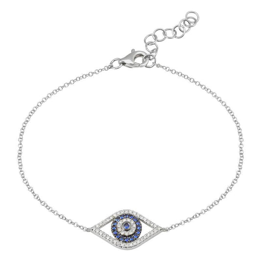 14k White Gold Sapphire Evil Eye Diamond Bracelet