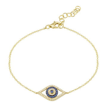 14k Yellow Gold Sapphire Evil Eye Diamond Bracelet