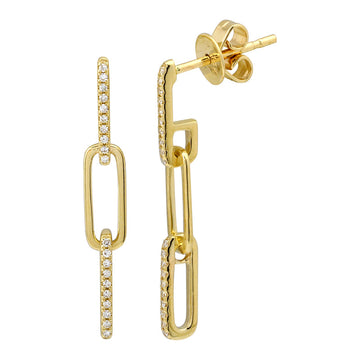 14k Yellow Gold Paperclip Link Diamond Earrings