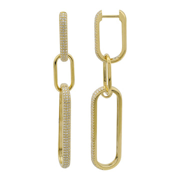 14k Yellow Gold Link MicroPave Diamond Earrings