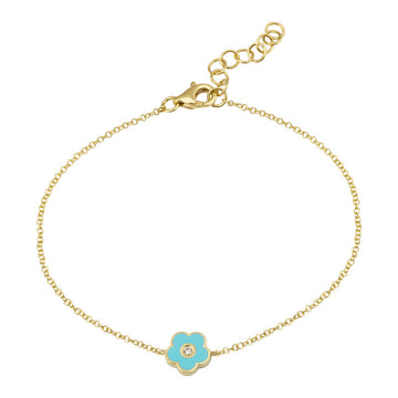 14k Yellow Gold Turqoise Enamel Diamond Daisy Flower Bracelet