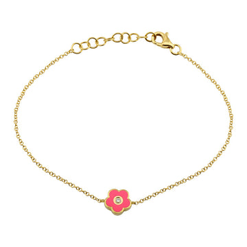 14k Yellow Gold Fuchsia Enamel Diamond Diamond Daisy Flower Bracelet