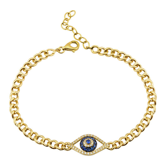 14k Yellow Gold Evil Eye Cuban Link Bracelet