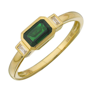 14k Yellow Gold Emerald & Diamond Baguette Bezel Ring