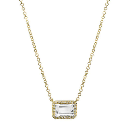 14k Yellow Gold White Topaz Diamond Halo Necklace