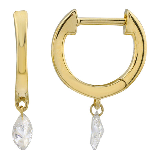 14k Yellow Gold Marquise Floating Diamond Huggie Earrings