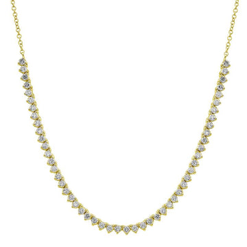 14k Yellow Gold 3 Prong Setting Diamond Tennis Chain Necklace