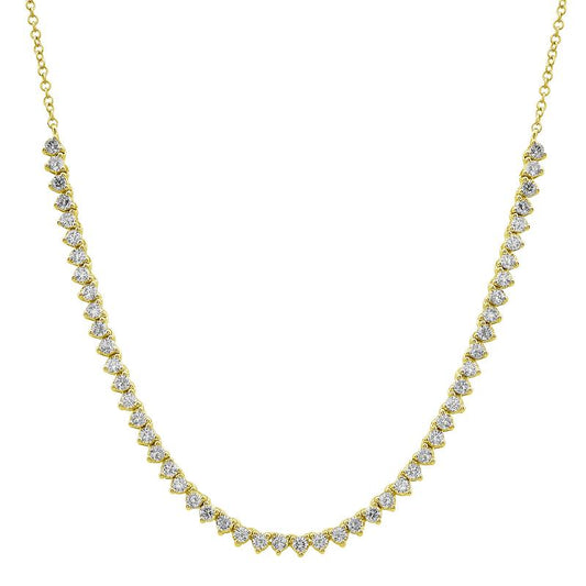 14k Yellow Gold 3 Prong Setting Diamond Tennis Chain Necklace