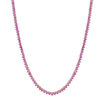 14k Yellow Gold 3 Prong Pink Sapphire Tennis Necklace