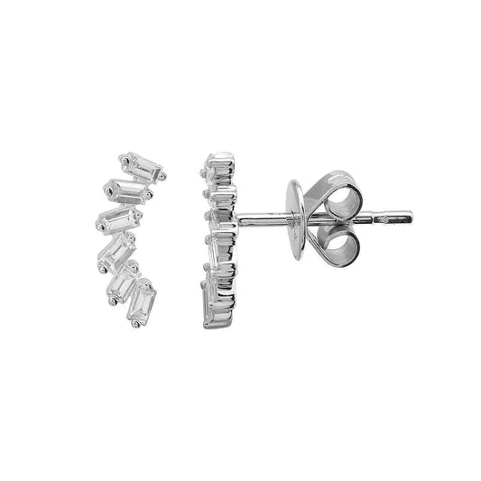 14k White Gold Baguette Arc Diamond Stud Earrings