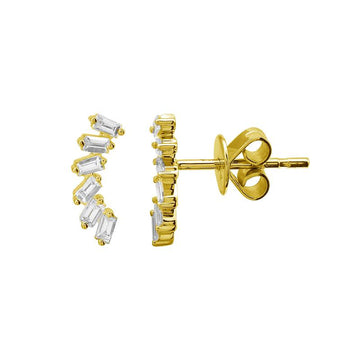 14k Yellow Gold Baguette Arc Diamond Stud Earrings