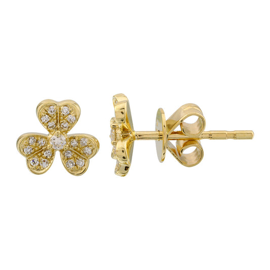 14k Yellow Gold Flower Diamond Stud Earrings