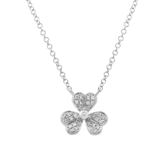 14k White Gold Flower Diamond Necklace