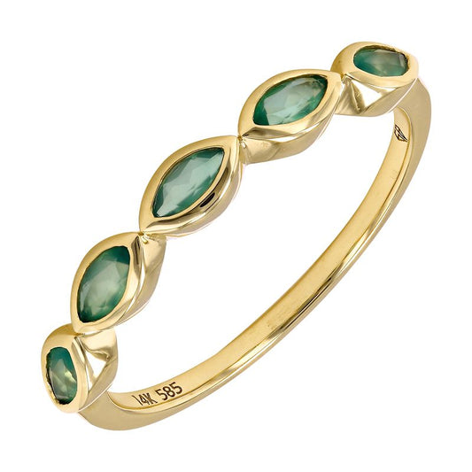 14k Yellow Gold Marquise Green Agate Ring