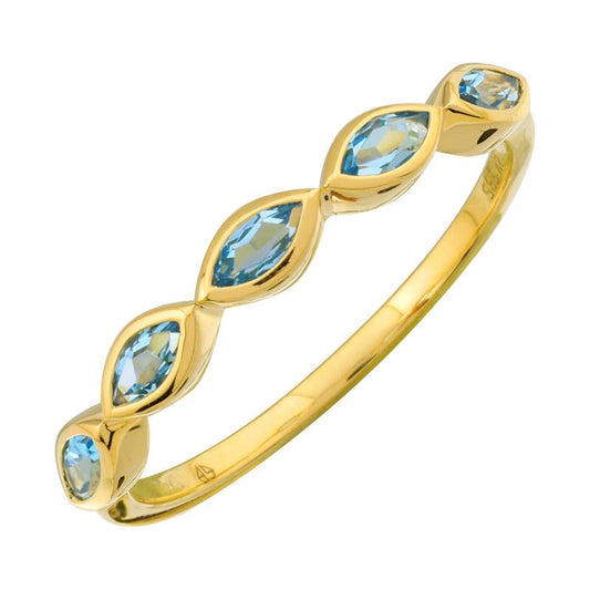 14k Yellow Gold Marquise Blue Topaz Ring