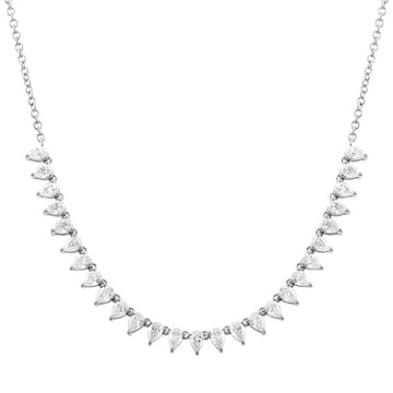 14k White Gold Pear Diamonds Halfway Tennis Chain Choker Necklace 1.70ctw