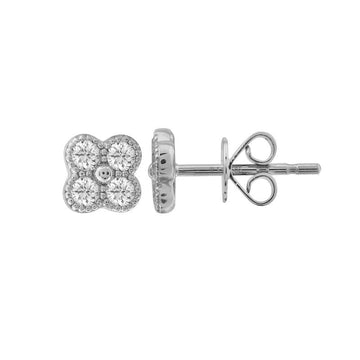 14k White Gold Diamond Clover Stud Earrings