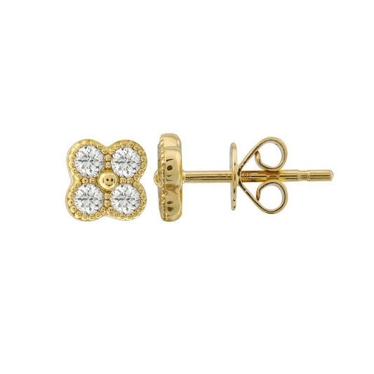 14k Yellow Gold Diamond Clover Stud Earrings 5.5mm