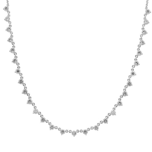 14k White Gold 3 Prong Round Diamond Chain Necklace