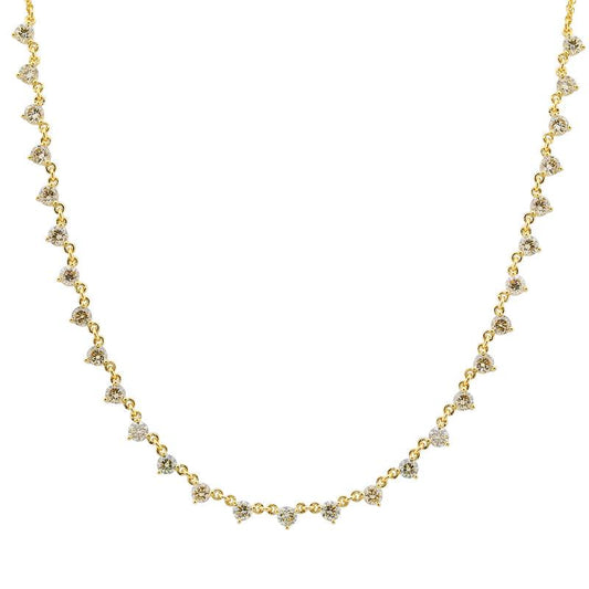 14k Yellow Gold 3 Prong Round Diamond Chain Necklace