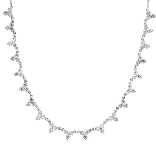 14k White Gold Trio Diamond Tennis Chain Necklace