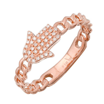 14k Rose Gold Diamond Hamsa Cuban Link Ring