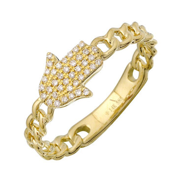 14k Yellow Gold Diamond Hamsa Cuban Link Ring