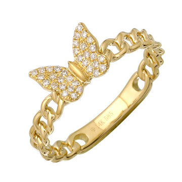 14k Yellow Gold Diamond Butterfly Cuban Link Ring