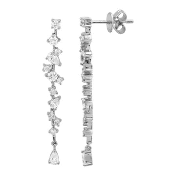 14k White Gold Multi Shape Diamond Drop Earrings
