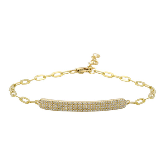 14k Yellow Gold Pave Diamond ID Tag Link Bracelet