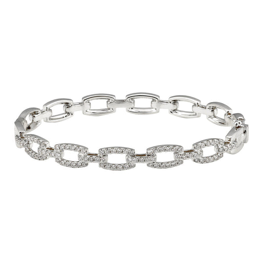 14k White Gold Diamond Link Bangle 6.3mm